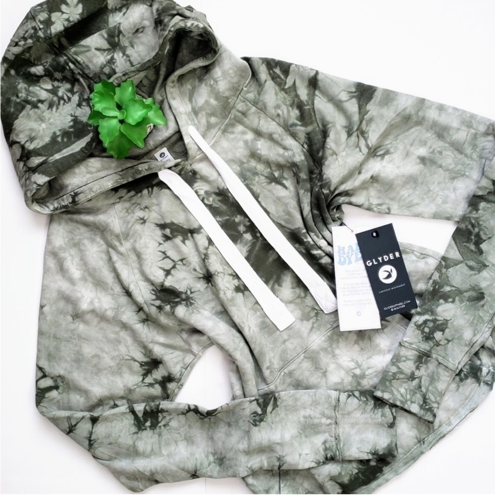 Glyder Rocky Hoodie Green Moss Tie-Dye Oversized Pullover Sweatshirt Size XS